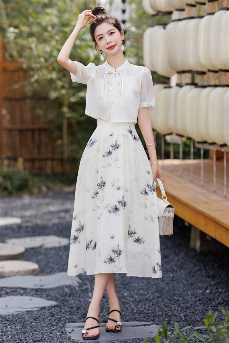 洋气时尚套装女2024夏季新款女装复古名族风吊带连衣裙两件套现货,女装套装/套裙,慧尚依恋