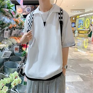 POLO衫男潮流短袖时尚原宿新款潮冰丝皱纹D211P30图片