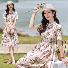 时尚舒适印花连衣裙2026夏季新款显瘦修身棉麻裙子2730，女装连衣裙，罗得堡
