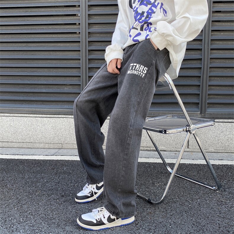 牛仔裤男款美式oversize冬季阔腿裤高街ins潮牌宽松N0566-P40图片