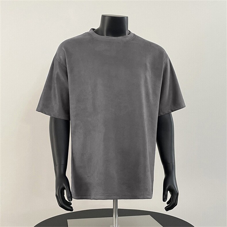 抖音得物直播高品质二开240克美式高街麂皮绒光版纯色短袖t恤12.5，男装T恤，电商A486