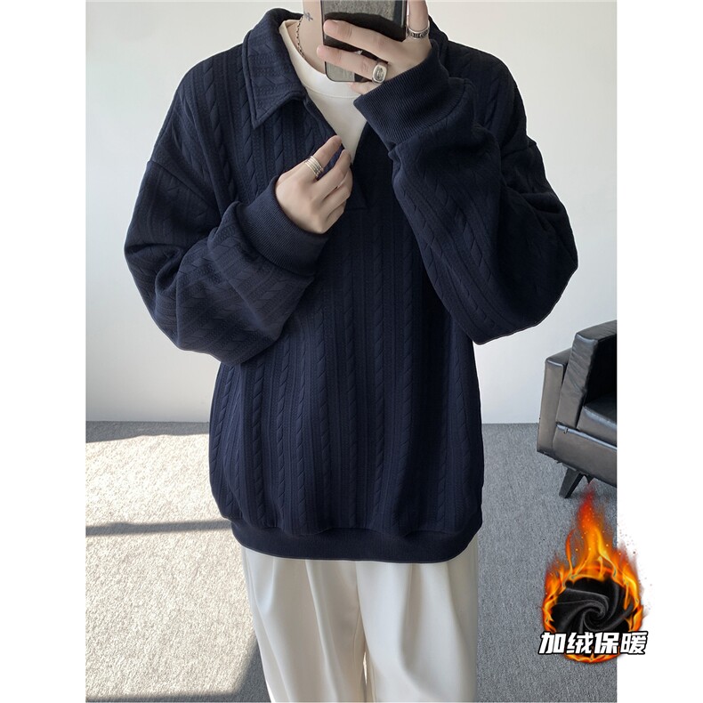 假两件卫衣男秋冬加绒加厚提花无帽打底衫宽松大码上衣WY008加绒图片