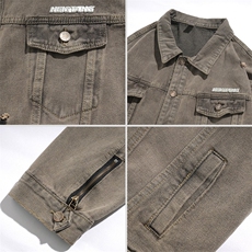 现货2025美式高街设计感水洗破洞牛仔外套男女春季做旧工装潮夹克，男装工装外套，星座302B-3