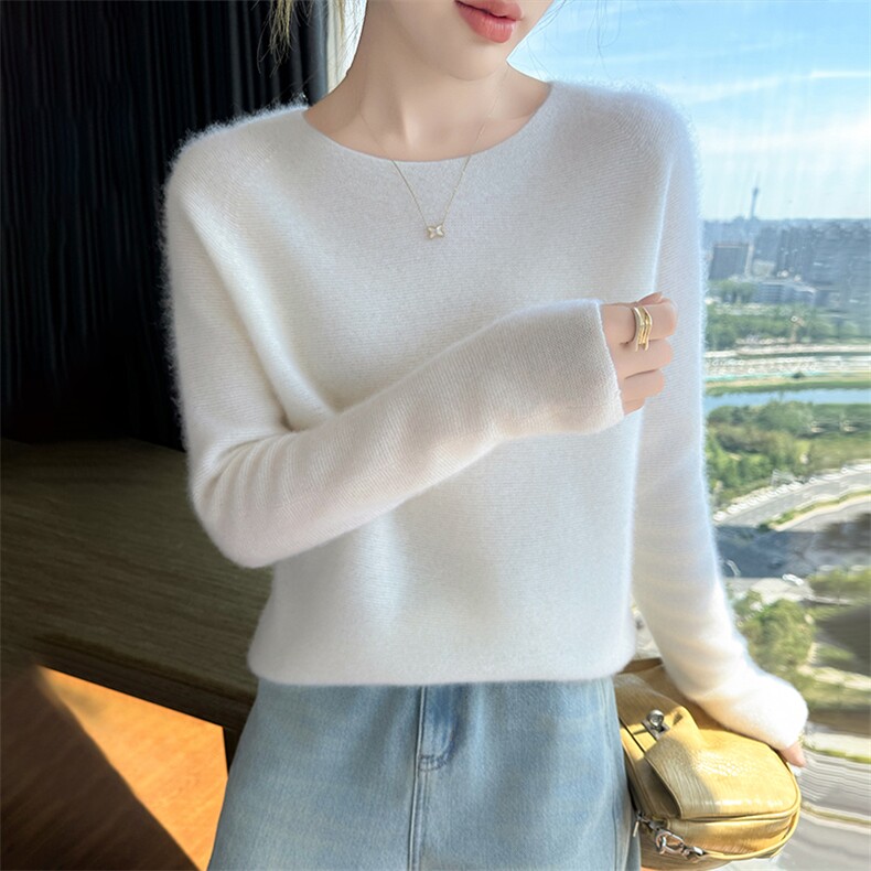 2025一线圆领正反针针织衫百搭简约，女装针织衫/毛衣，美轩羊绒