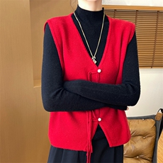 优雅气质女装羊毛马甲百搭简约V领设计显瘦修身无袖外套，女装马甲，狄美羊绒