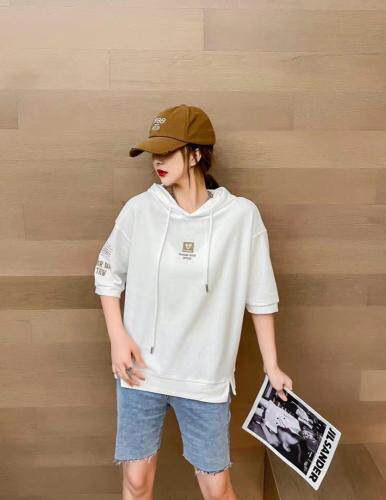 夏季新款-带帽短袖卫衣，女装卫衣/绒衫，E·贝空间