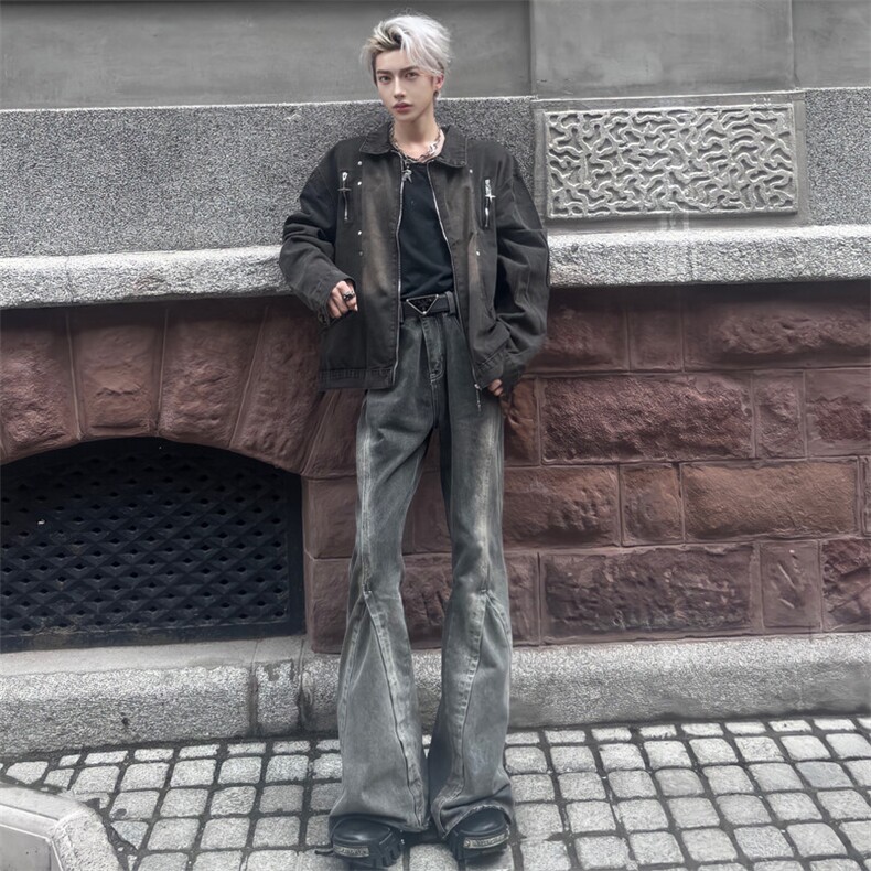 （）小众拉链牛仔外套男生宽松痞帅炸街夹克潮2618-P70图片