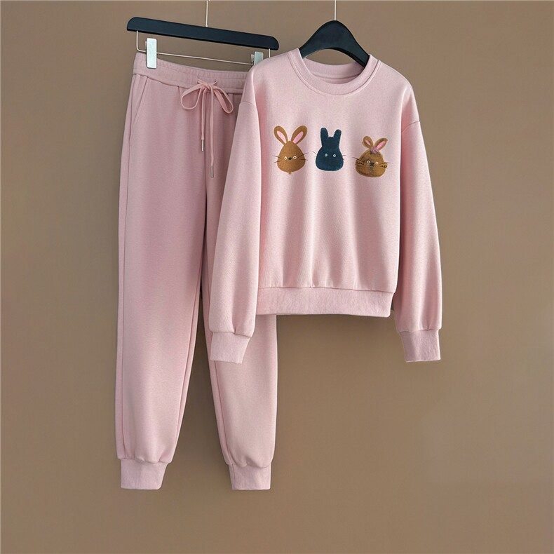 时尚休闲运动套装女秋季洋气减龄宽松简约圆领卫衣束脚长裤两件套，女装套装/套裙，江南