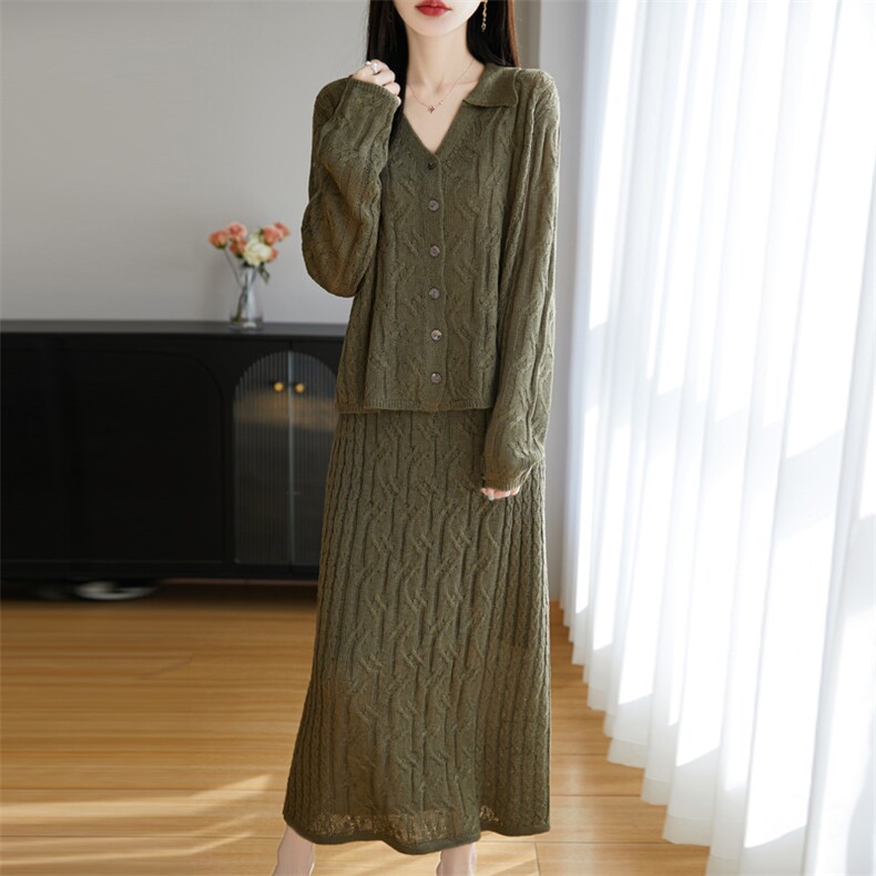 温柔通勤舒适时尚百搭女士扭花圆领套装，女装套装/套裙，东远绒业