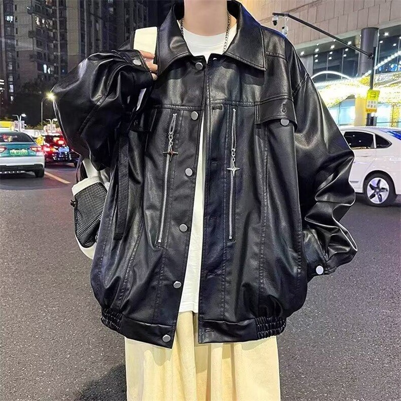 皮衣外套男春秋季高级感pu皮夹克美式2024新款机车复古痞帅W143,男装夹克,星座506