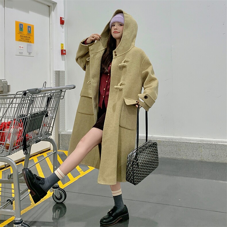 韩版连帽加厚双面毛呢羊绒大衣女2025秋冬季新款显瘦保暖呢子外套，女装毛呢外套，菡迪欧娜