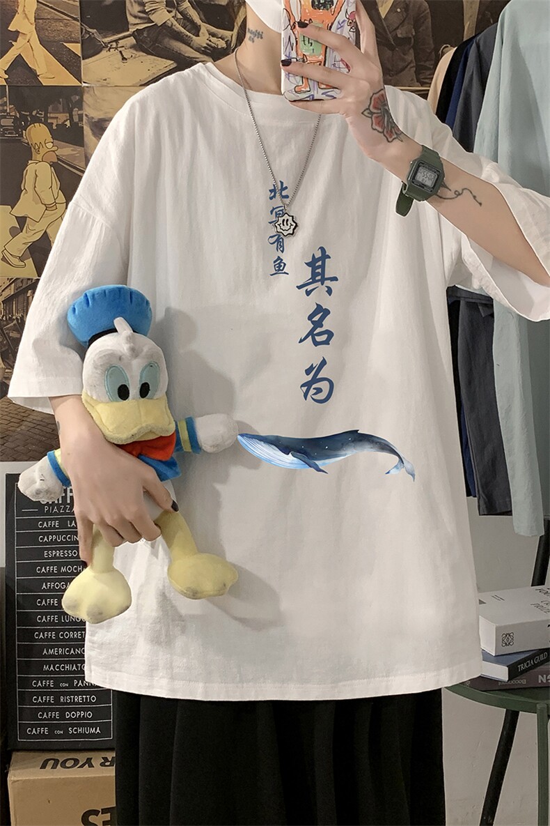 YT26261-P30亚短袖t恤男大码五分袖男宽松七分袖海报风,男装T恤,电商A040
