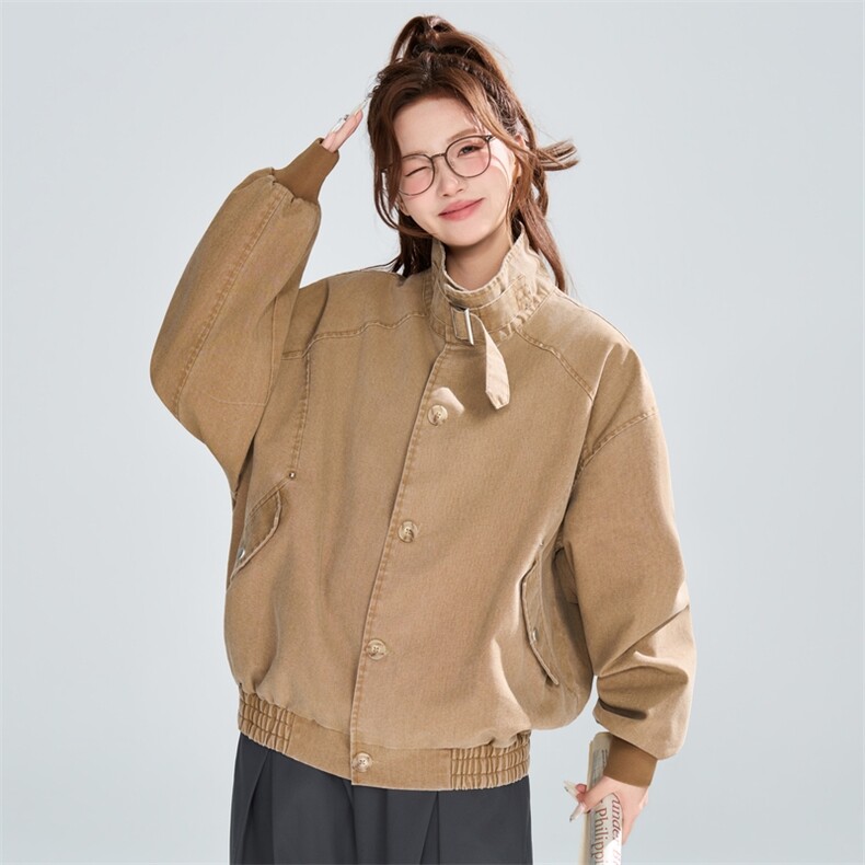 复古做旧立领夹克女春秋宽松休闲工装风百搭外套XZ309JK8013P99,男装夹克,星座309（原A406）