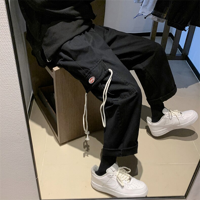 抽绳阔腿裤子2026新款运动工装宽松直筒束脚ins休闲裤女K3045-P35,男装工装外套,星座1008-2