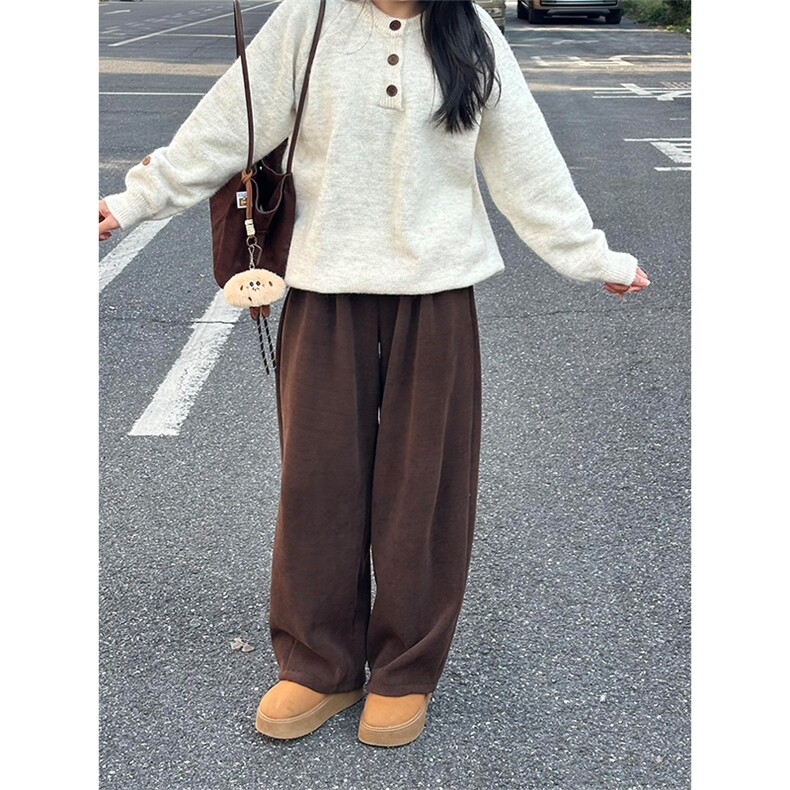 网图有货 秋冬美拉德加绒灯芯绒弯刀裤男女宽松阔腿裤 A1205-P40图片