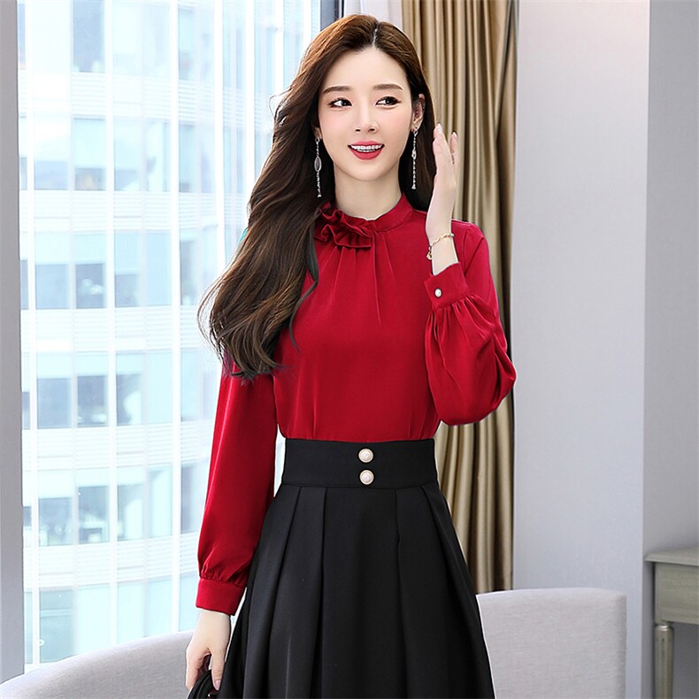 2022年秋季常规修身木耳边拼接衬衣，女装衬衫，时尚俏佳人