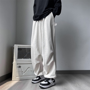 港风秋款男休闲卫裤复合皱拼接直筒宽松休闲长裤H011 P40图片