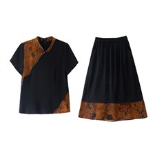 香云纱仿真丝套装女高端品牌2023夏季新款短袖刺绣高级减龄轻奢，女装套装/套裙，然然