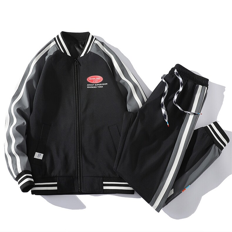 大码休闲棒球服夹克外套拼接印花束脚九分裤卫裤套装男TZD10P110,男装休闲裤,电商B226-2（原B217-2）