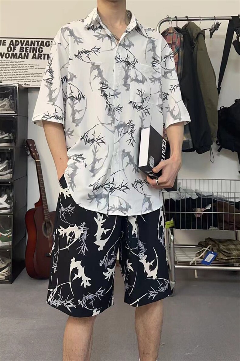 夏季新款翻领短袖衬衫套装休闲百搭运动宽松男女款套装TZ103-P43,男装衬衫,电商A178