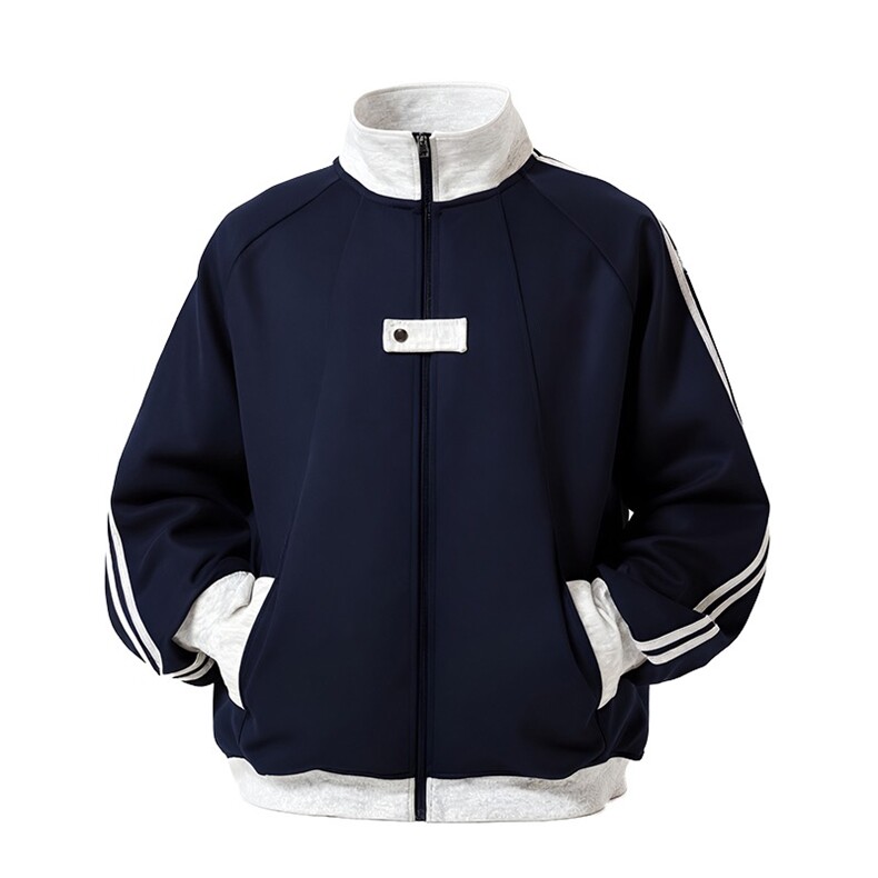 抖音得物品质秋冬美式高街重磅结构拼接织带翻领卫衣夹克外套W113，男装夹克，电商A486-1