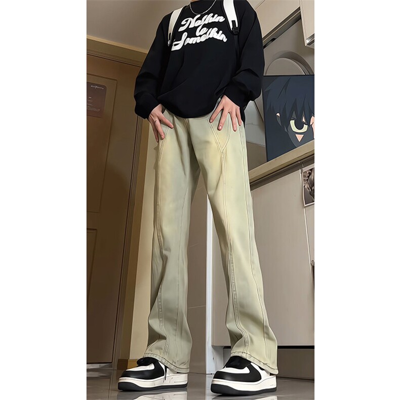 春季加长牛仔裤男高个子188cm110水洗复古渐变拼接裤子KZ014P63,男装牛仔裤,电商B312