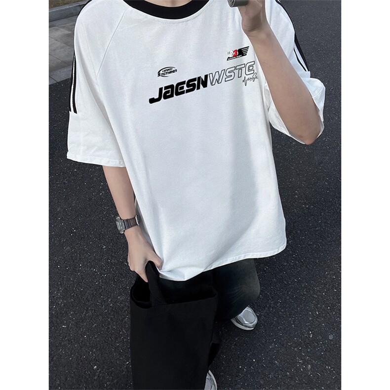 可48小时发货支持抖音得物来样二开重磅美式高街纯棉织带短袖T恤，男装T恤，电商A486