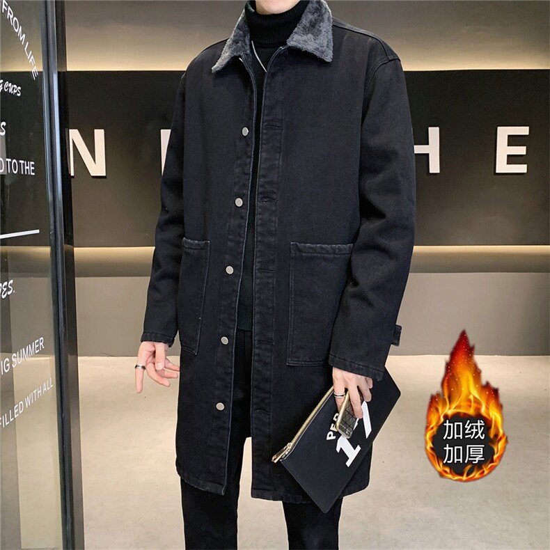 FY643J-P95M-5XL控138加绒羊羔绒白底长款牛仔风衣大码网格，男装风衣，星座103A