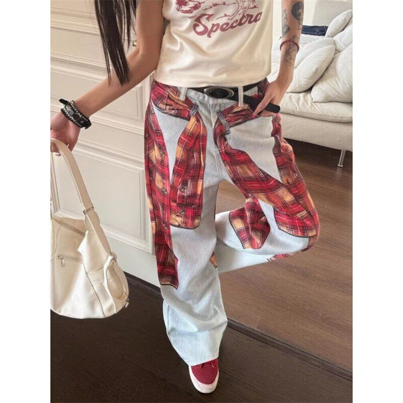 3D立体数码打印格子衬衫牛仔裤欧痞帅宽松直筒休闲裤NG955，男装牛仔裤，星座1116A（原606A-3）