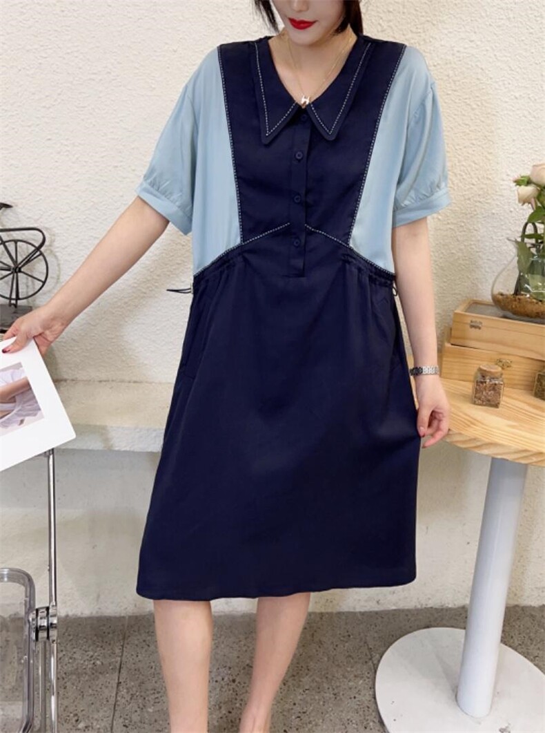夏季拼色连衣裙，女装连衣裙，nice 奈思