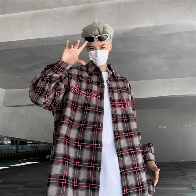 美式刺绣格子衬衫短袖男痞帅高级感格纹衬衣cleanfit外图片