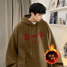 龙年卫衣冬季美式加绒加厚连帽卫衣外套DL1755常规特P35加绒特40，男装卫衣，电商A486