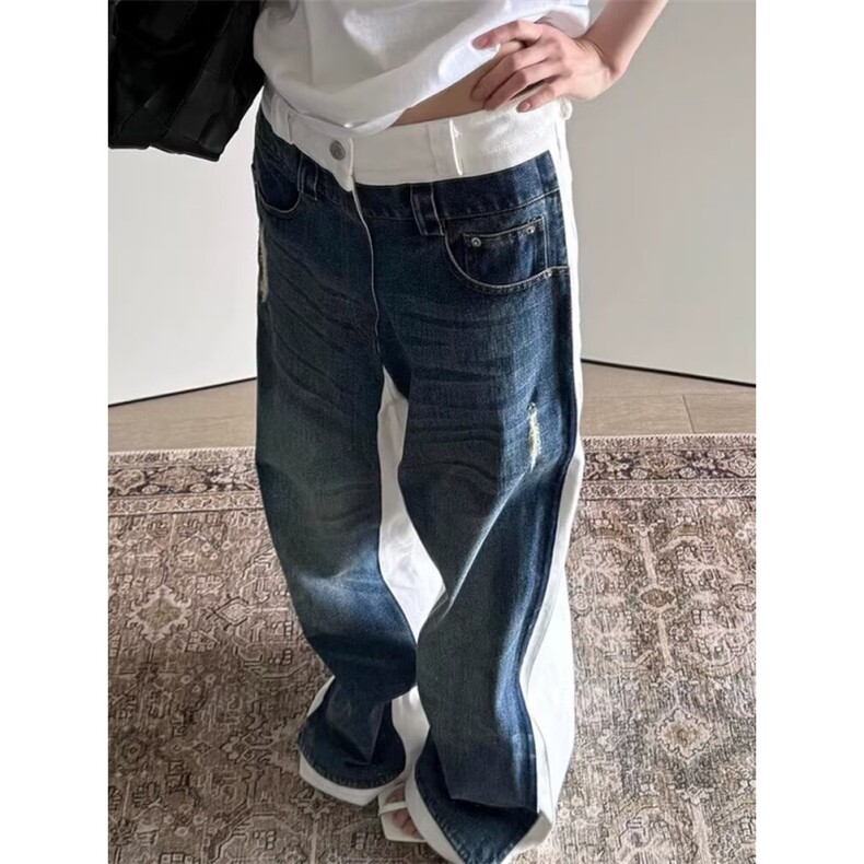 1506-1/KA5511/P54个性字母牛仔裤嘻哈ins潮高街潮流痞帅长裤男女图片