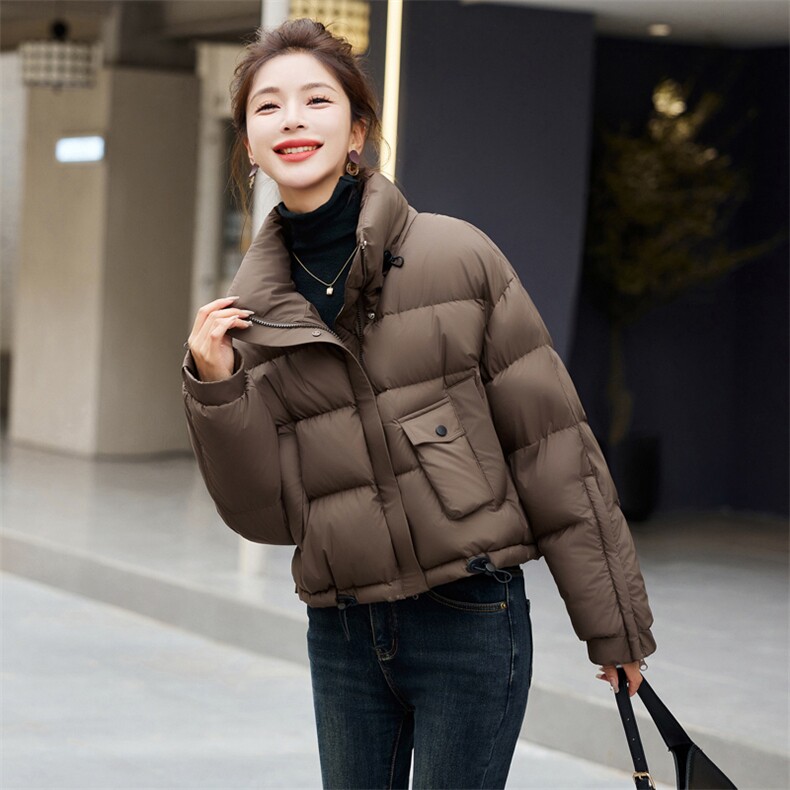 短款羽绒服女2024年冬季新款立领短款宽松面包服羽绒服,女装羽绒服,美沁