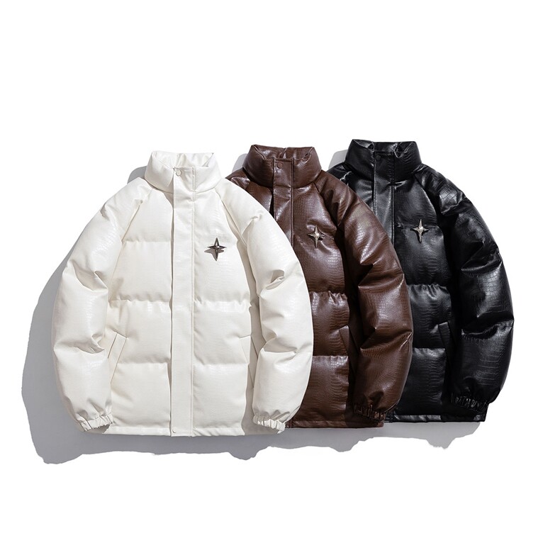 白底鳄鱼纹可拆卸四芒星胸针设计潮流休闲棉衣男MY77733P128控168，男装棉衣，星座227-7