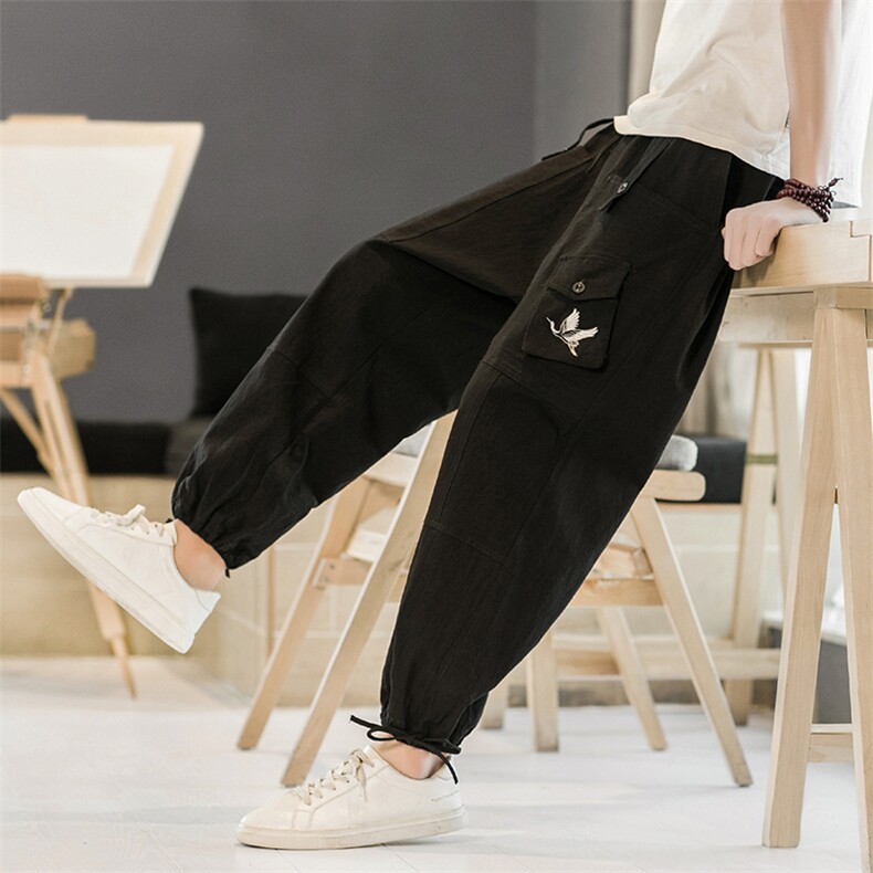 K289P35酒店风2024春夏季风棉麻哈伦裤休闲宽松大码阔腿裤男,男装休闲裤,电商A026
