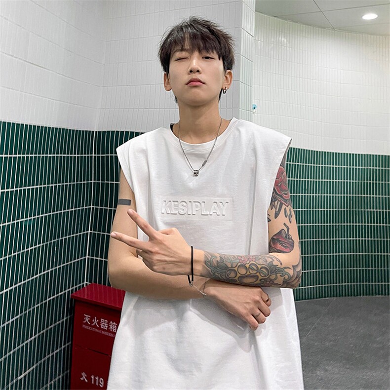 2026夏季字母钢印背心XY3081-TP2538男港风宽松无袖T恤男,男装T恤,电商A102