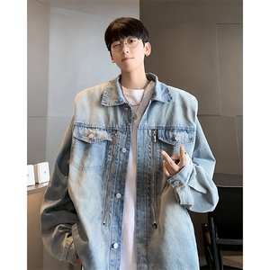 F378 P75 男生秋装新中式潮牛仔外套男复古宽松水洗做图片