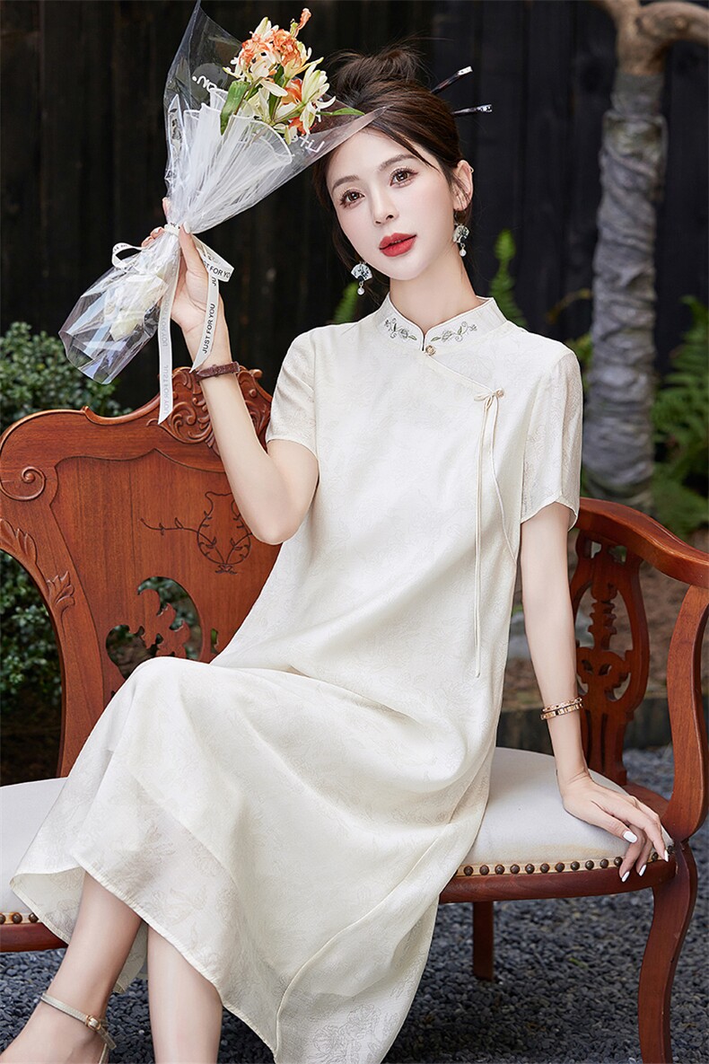新中式提花改良年轻款旗袍2026夏季新款遮肚子显瘦禅意茶服连衣裙,女装连衣裙,倪叶myz