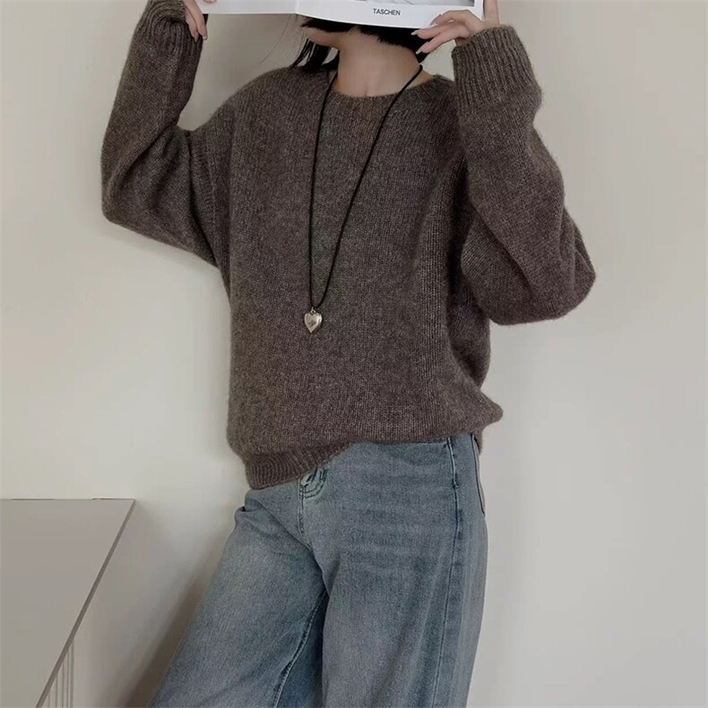 圆领毛衣女内搭简约气质长袖宽松针织打底衫,女装羊毛衫,泰沅羊绒