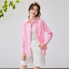 2026春夏新款显瘦清新减龄粉白条纹衬衫女设计感小众宽松叠穿衬衣，女装衬衫，艾米