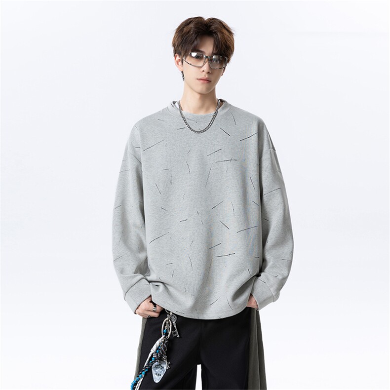 秋季新款纯色长袖上衣男女同款设计感线条宽松卫衣W4684-特价P50，男装卫衣，电商A007