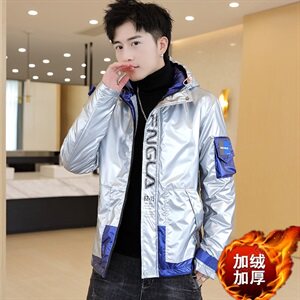 冬季亮片羽棉服男模特加厚夹克保暖外套工装棉衣蓝869加绒图片