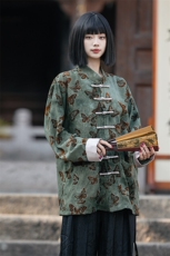 新中式（蝴蝶）风潮中式扎染植绒麻衬衫印花唐装男女款，男装衬衫，星座305A（原312A-1）