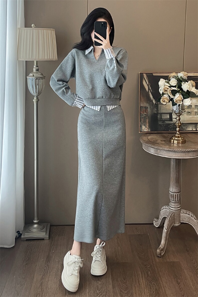 女春秋气质显瘦一步裙半身裙两件套潮,女装套装/套裙,江南