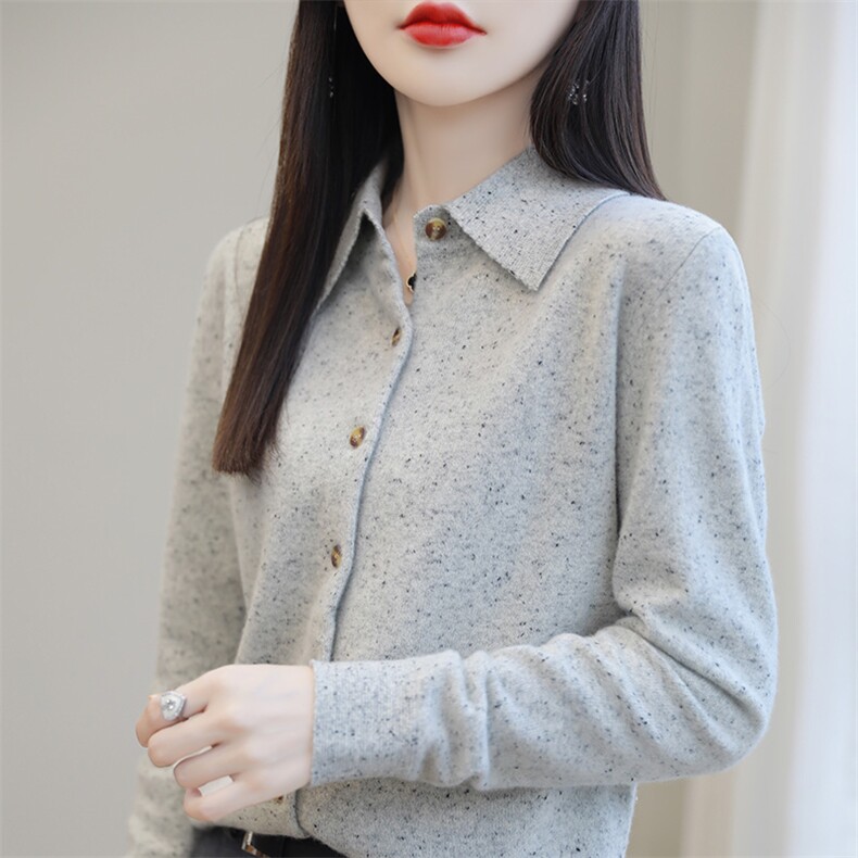 衬衣领2024新款春秋新款时尚经典百搭打底衫羊毛衫,女装羊毛衫,片语羊绒