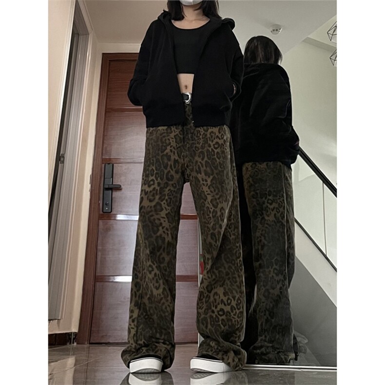 B221美式ins高街小众个性豹纹直筒牛仔裤LK24148-P65控88,男装牛仔裤,电商B221