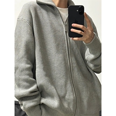 抖音得物保暖立领拉链针织外套秋冬宽松慵懒风纯色毛衣上衣AM02，男装针织衫/毛衣，电商A443