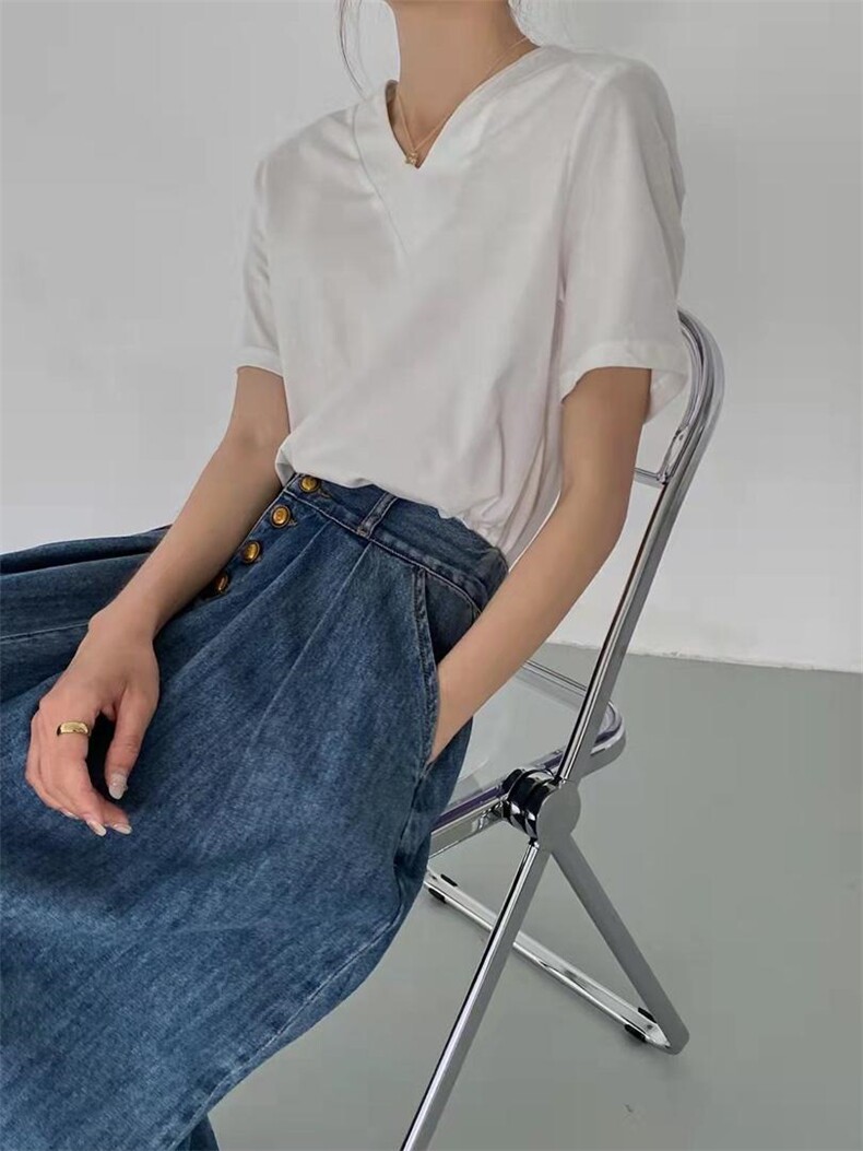 短袖+牛仔半裙，女装半身裙，季尺
