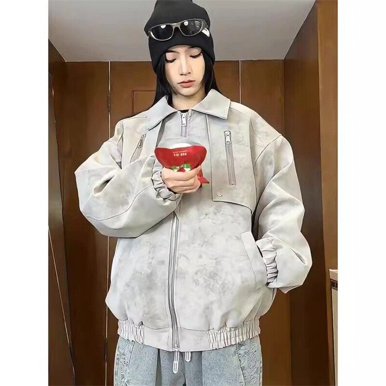现货得物抖音品质皮夹克做旧复古情侣皮衣JK311P70,男装夹克,星座1904A